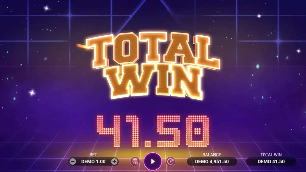 Tampilan futuristik slot Luck Reactor dengan elemen neon dan simbol klasik